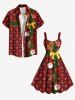 Plus Size Christmas Tree Santa Claus Gingerbread Bowknot Print Tank Dress - Rouge 4X