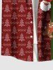 Plus Size Christmas Tree Santa Claus Gingerbread Bowknot Print Buttons Pocket Shirt For Men -  
