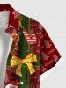 Plus Size Christmas Tree Santa Claus Gingerbread Bowknot Print Buttons Pocket Shirt For Men -  