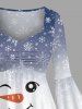 Plus Size Christmas Snowman Snowflake Ombre Colorblock Print Cinched Flare Sleeves High Low Dress -  