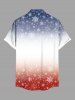 Plus Size Christmas Snowman Snowflake Ombre Colorblock Print Buttons Pocket Shirt For Men -  