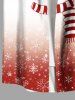 Plus Size Christmas Snowman Snowflake Ombre Colorblock Print Buttons Pocket Shirt For Men -  