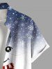Plus Size Christmas Snowman Snowflake Ombre Colorblock Print Buttons Pocket Shirt For Men -  