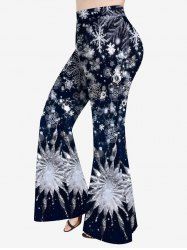 Pantalon évasé imprimé 3D flocons de neige et galaxie grande taille - Bleu Marine 3X