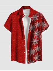 Plus Size Christmas Snowflake Sparkling Sequin 3D Print Buttons Pocket Shirt For Men -  