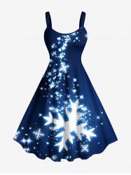 Robe débardeur grande taille imprimée flocons de neige et étoiles à paillettes en 3D - Bleu Marine 6X
