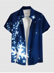 Plus Size Christmas Snowflake Star Glitter 3D Print Buttons Pocket Shirt For Men -  