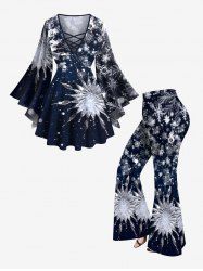 Ensemble assorti grande taille imprimé 3D Flocon de neige Galaxie de Noël - Bleu Marine 