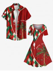 Christmas Ball Coconut Tree Plaid Print Plus Size Matching Outfit For Couples -  