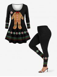 Christmas Gingerbread Candy Print Plus Size Matching Set -  