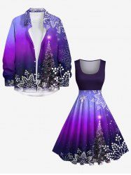 Christmas Tree Snowflake Ombre Galaxy Print Plus Size Matching Outfit For Couples -  