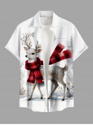 Plus Size Christmas Tree Elk Scarf Print Button Pocket Shirt For Men -  