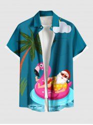 Chemise à boutons grande taille pour homme, motif hawaïen, cocotier, Père Noël, bouée et nuages, avec poche boutonnée et bouée. - Paon Bleu 6XL