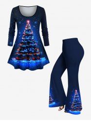 Christmas Tree Ball Light Snowflake Print Plus Size Matching Set -  