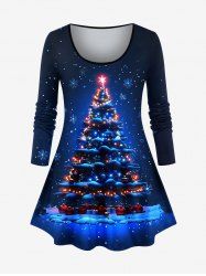 Plus Size Christmas Tree Ball Light Snowflake Print Long Sleeves T-shirt -  