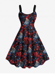 Plus Size Christmas Santa Claus Flowers Leaf Fruit Print Tank Dress -  