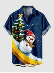 Chemise à poches boutonnées grande taille pour homme, imprimée sapin de Noël, bonhomme de neige et banane galaxie - Bleu Marine XL