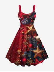 Robe débardeur grande taille imprimée boules de Noël, étoiles et flocons de neige - Rouge 5X
