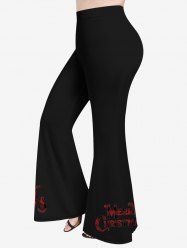Pantalon évasé à carreaux avec sapin de Noël, étoiles et flocons de neige, grandes tailles - Noir 1X