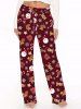 Christmas Tree Snowflake Gingerbread Print T-shirt and Wide Leg Pants Women Pajama Plus Size Matching Set -  