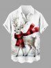 Plus Size Christmas Tree Elk Scarf Print Button Pocket Shirt For Men -  