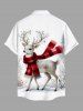 Plus Size Christmas Tree Elk Scarf Print Button Pocket Shirt For Men -  