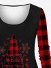 Plus Size Merry Christmas Tree Star Snowflake Plaid Print Long Sleeves T-shirt -  