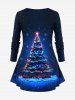 Plus Size Christmas Tree Ball Light Snowflake Print Long Sleeves T-shirt -  