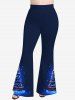 Pantalon évasé grande taille à imprimé flocons de neige et boules de Noël - Noir 4X