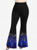 Plus Size Christmas Ball Tassel Floral Print Flare Pants -  