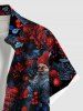 Chemise de Noël grande taille pour homme, imprimé Père Noël, fleurs, feuilles et fruits, boutons et poche. - Noir 5XL