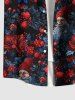 Chemise de Noël grande taille pour homme, imprimé Père Noël, fleurs, feuilles et fruits, boutons et poche. - Noir 5XL