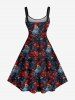 Plus Size Christmas Santa Claus Flowers Leaf Fruit Print Tank Dress -  