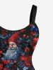 Plus Size Christmas Santa Claus Flowers Leaf Fruit Print Tank Dress -  