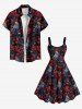Plus Size Christmas Santa Claus Flowers Leaf Fruit Print Tank Dress -  