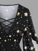 T-shirt à manches longues pour femme, grande taille, imprimé sapin de Noël, flocons de neige et élans. - Noir S