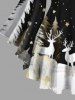 T-shirt à manches longues pour femme, grande taille, imprimé sapin de Noël, flocons de neige et élans. - Noir 1X