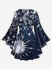 Plus Size Christmas Snowflake Galaxy 3D Print Lattice Ccrisscross Flare Sleeves T-shirt -  