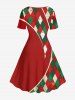 Plus Size Christmas Ball Coconut Tree Plaid Print Vintage Dress -  