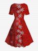 Plus Size Christmas Snowflake Sparkling Sequin Lace Up 3D Print Vintage Dress -  