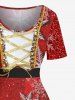 Plus Size Christmas Snowflake Sparkling Sequin Lace Up 3D Print Vintage Dress -  