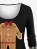 T-shirt à manches longues grande taille imprimé bonbons au pain d'épice de Noël - Noir 6X