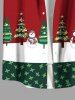 Plus Size Christmas Tree Snowman Colorblock Print Buttons Pocket Shirt For Men -  