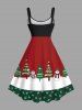 Plus Size Christmas Tree Snowman Colorblock Print Tank Dress - Rouge 3X