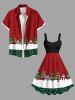 Plus Size Christmas Tree Snowman Colorblock Print Tank Dress - Rouge 3X