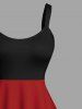 Plus Size Christmas Tree Snowman Colorblock Print Tank Dress - Rouge 3X