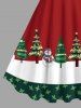 Plus Size Christmas Tree Snowman Colorblock Print Tank Dress - Rouge 3X