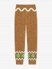 Plus Size Men's Christmas Gingerbread Candy Bowknot Print T-shirt and Jogger Pants Pajama Set -  