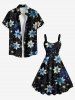 Plus Size Flower Insect Print Hawaii A Line Dress -  