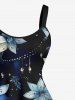 Plus Size Flower Insect Print Hawaii A Line Dress -  